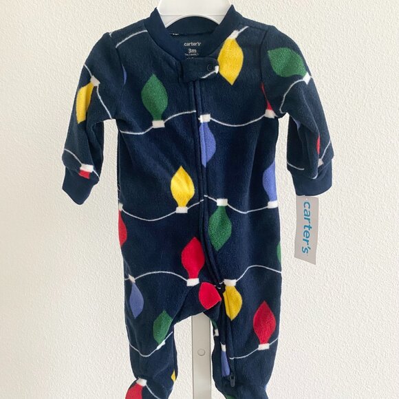 Carter's Baby Boy & Girl Christmas Lights Fleece Sleep and Play Size 3M Footed - Picture 2 of 5